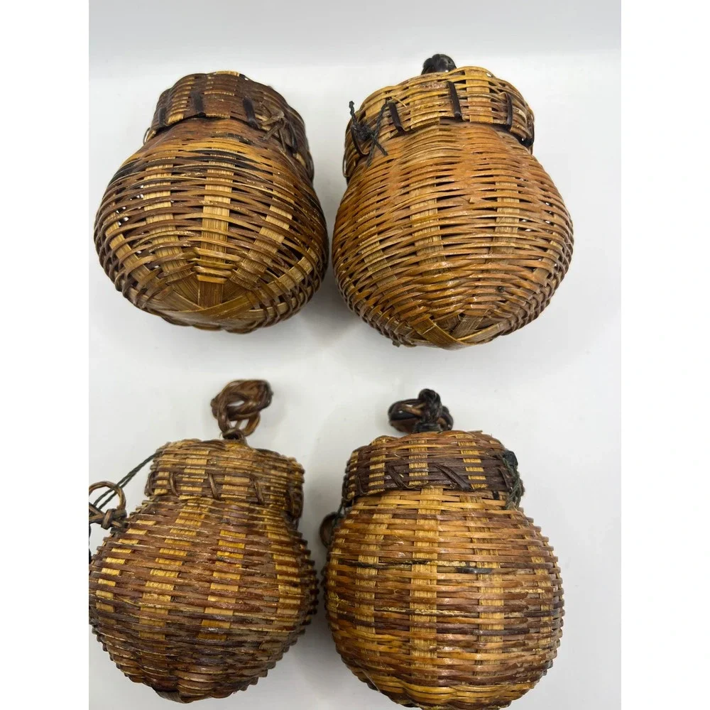Set of 4 Mini Woven Baskets Trinket‎ Boxes Hinged Lidded